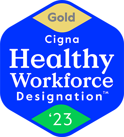 Recognition Stamp for Gold Level Cigna Healthy Workforce Designation in 2023